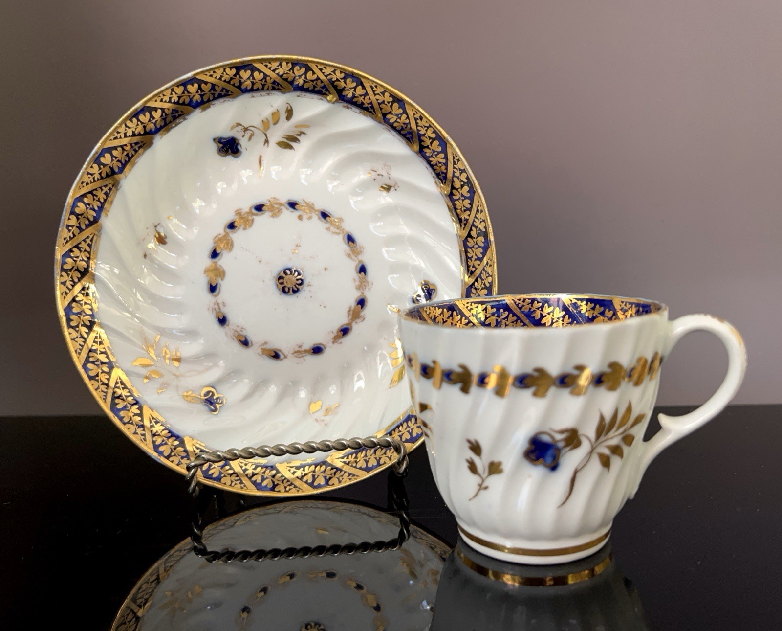 Antique Early Coalport Cup Saucer John Rose Period C1790s England Porcelain Gilt