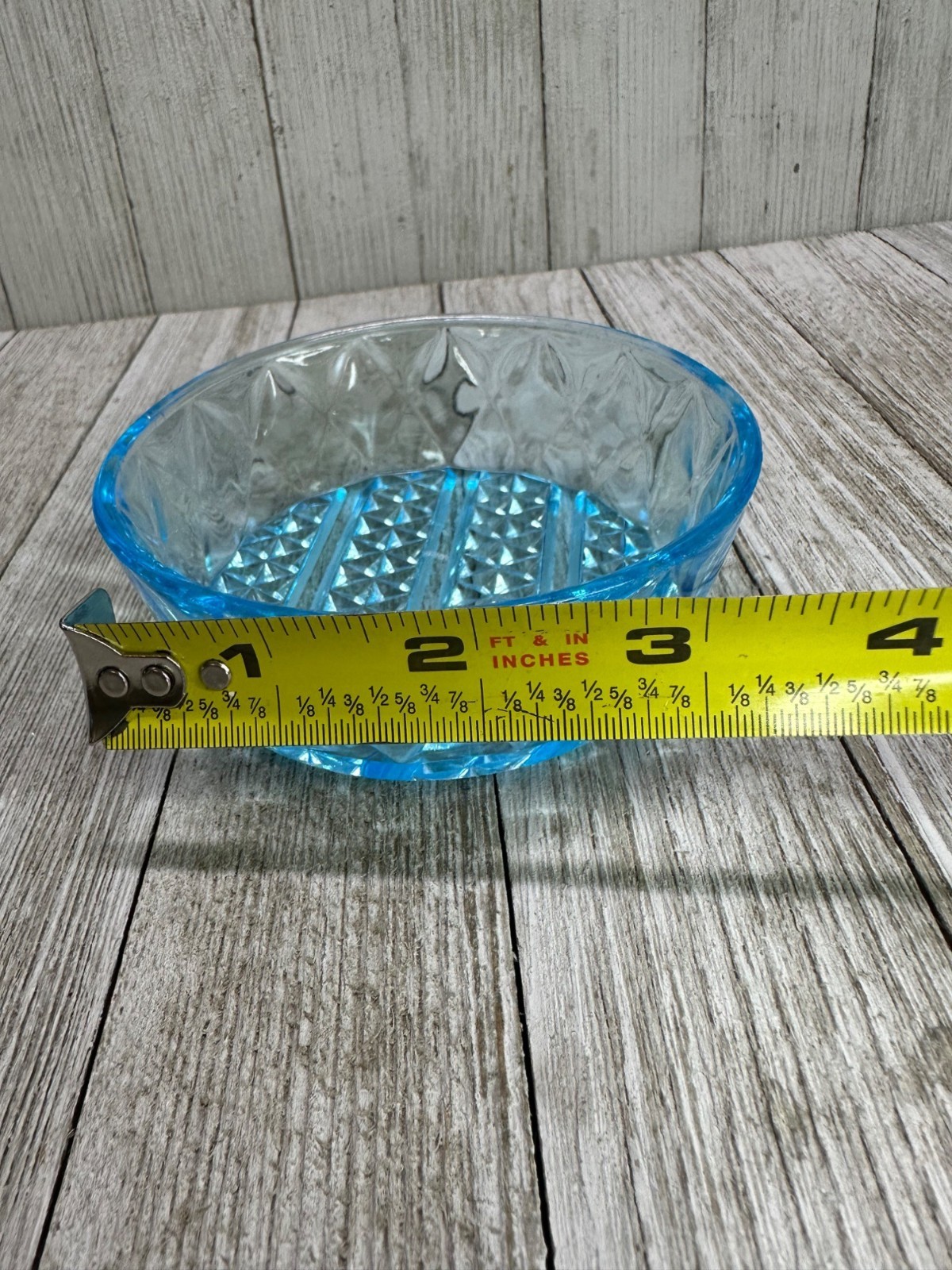 Vtg EAPG Bryce Brothers Style Ramekin Bowls 4″ DIA Diamond Blue Glass Set of 4