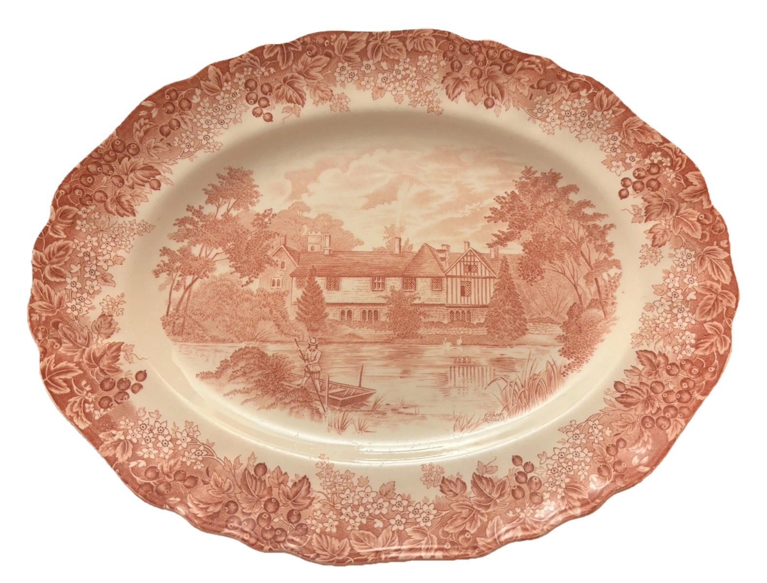 J&G Meakin “Romantic England” Red Transferware Vegetable Serving Platter