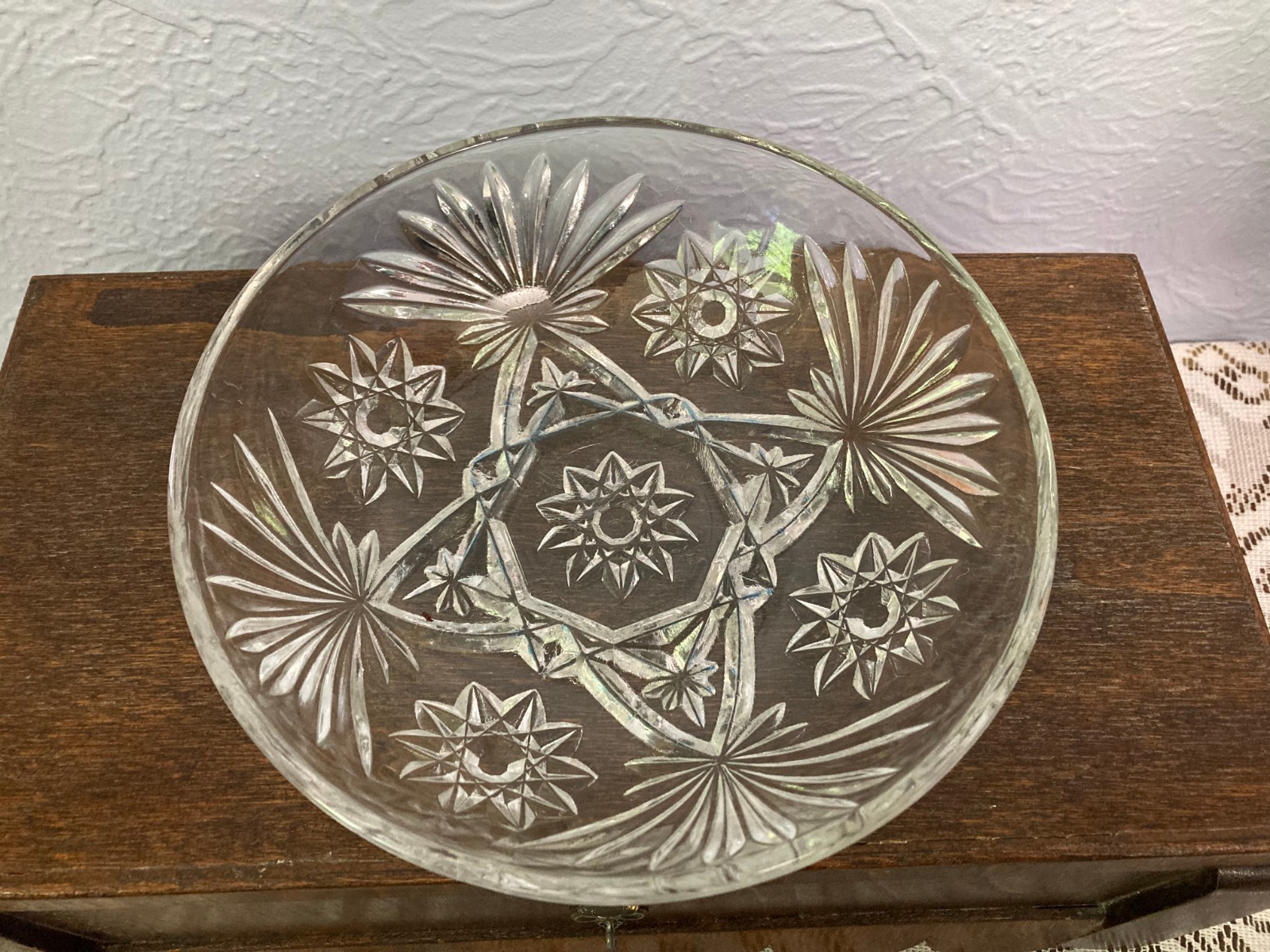 Vintage Anchor Hocking Clear Pressed Glass Bowl W/ Star of David pattern