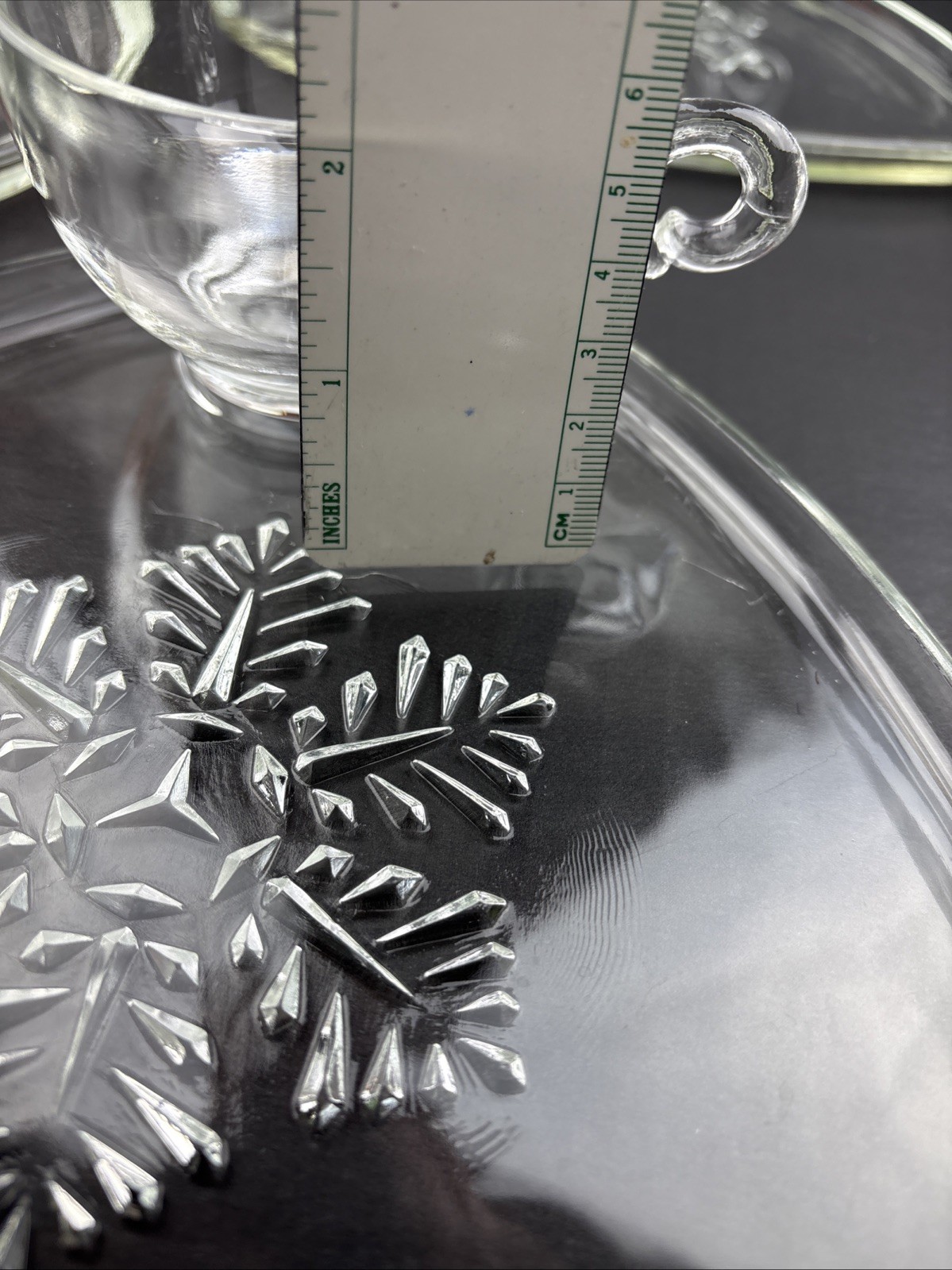 1950s Indiana Glass Snowflake Snack Set 6 Plates & 6 cups~12pc Smart Set ~MINT