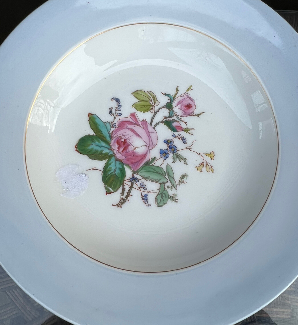 Haviland & Co Set of 4 Soup Bowls Blue Rim Floral Pattern Limoges France