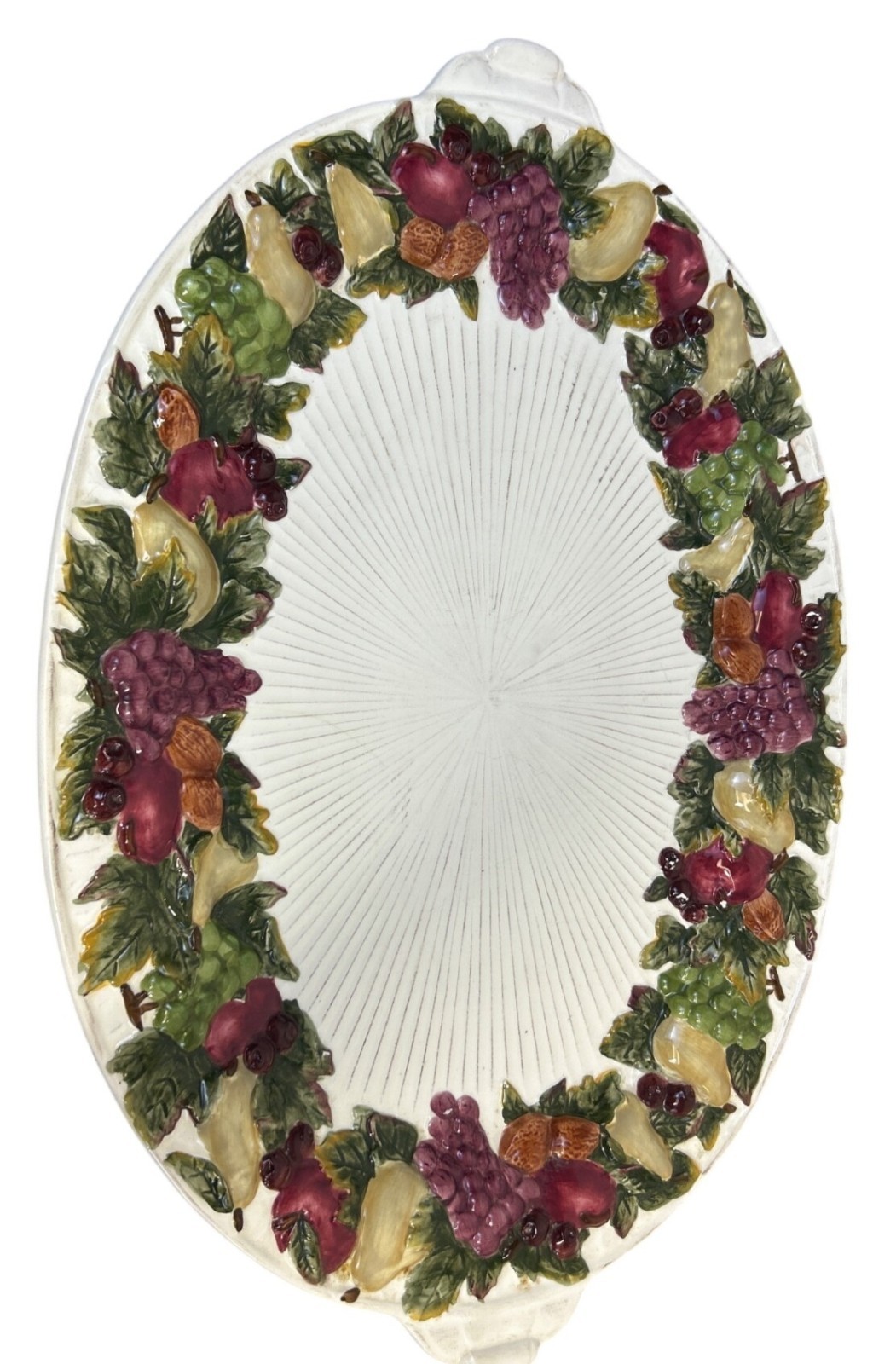 Vtg JC Penney Home Harvest Oval Serving Platter Ceramic Embossed Fruit Holiday