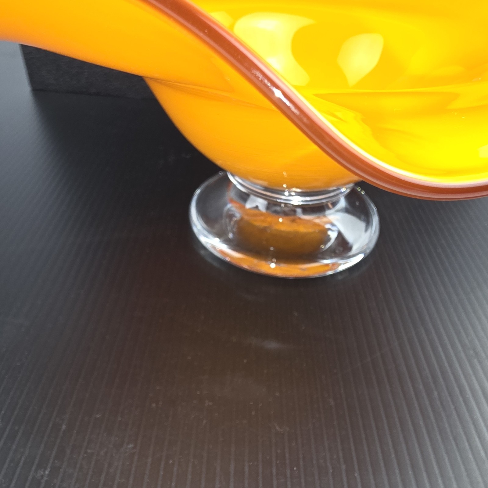 Vintage 1970s Teleflora Ruffled Tango Bowl Orange Art Glass Pedestal Centerpiece