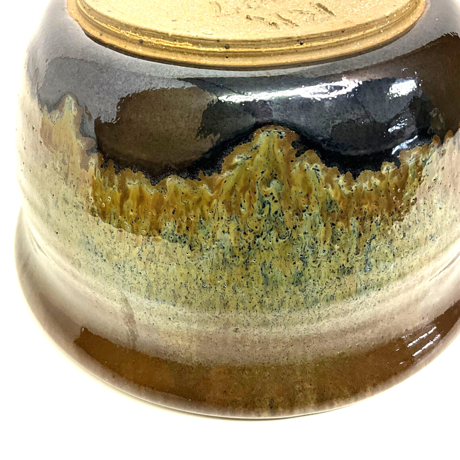 Studio Art Pottery Brown/Green Drip Glaze BOWL Signed RH 2007 – 3”H x 6”W