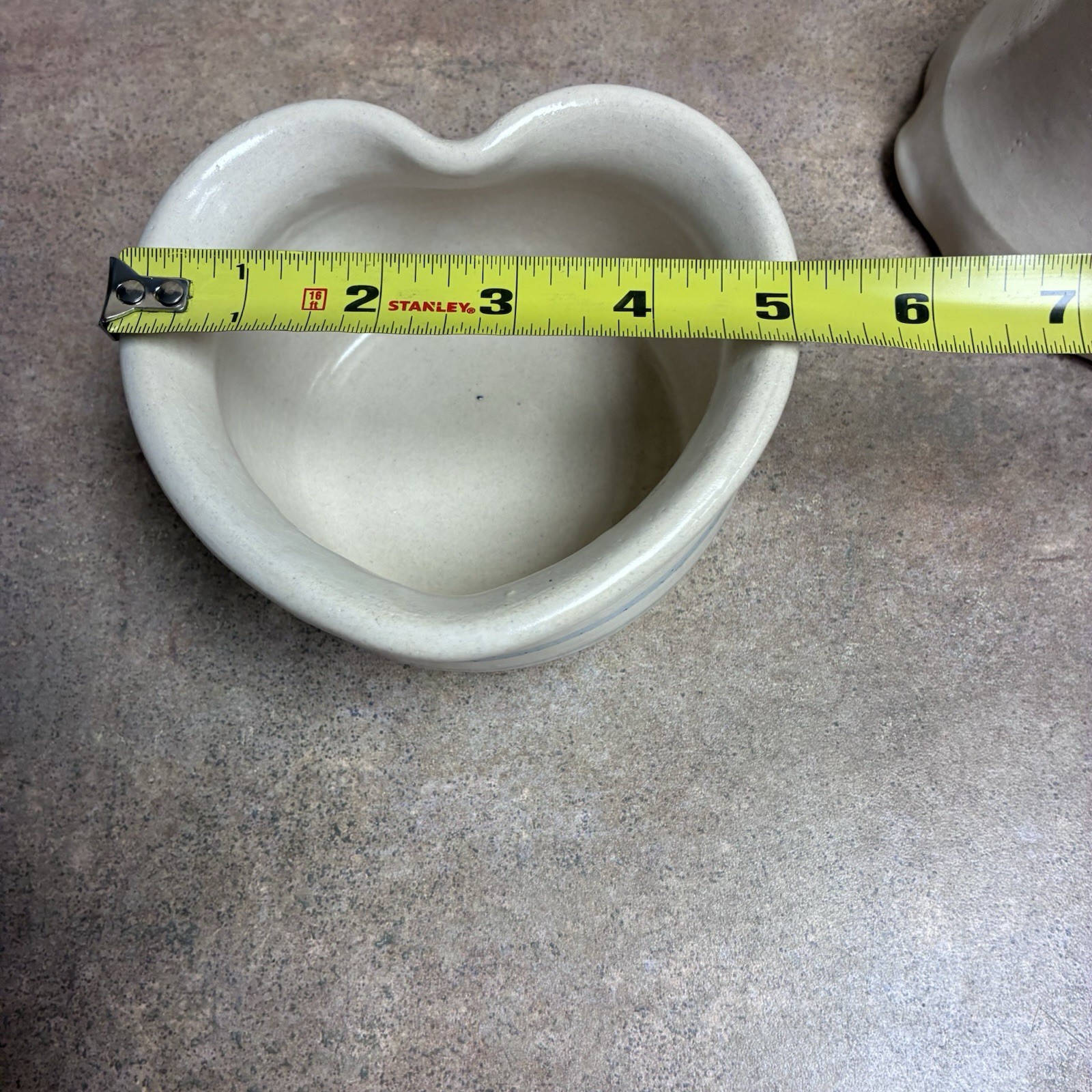 3 Pc Amy Tibbit Studio Art Pottery White Blue Rim Heart & Ripple Bowls & Pitcher