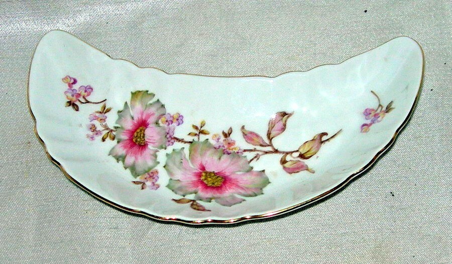 Vintage Mitterteich Bavaria Crescent Bone Dish #098 Floral Pattern
