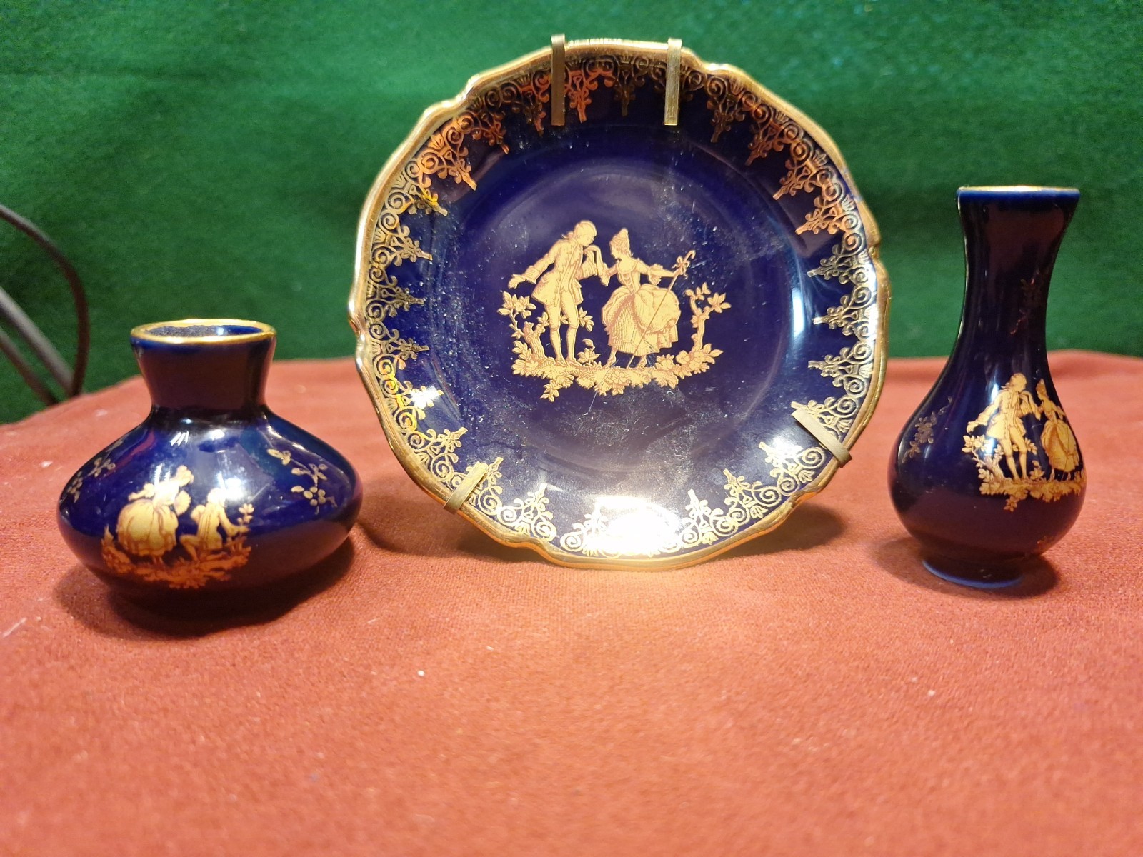 Limoges France, Cobalt Blue Pottery Lot Of 3