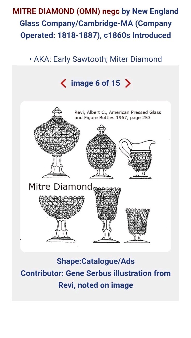 Antique New England Glass Co EAPG Clear Mitre Diamond Point Footed Compote