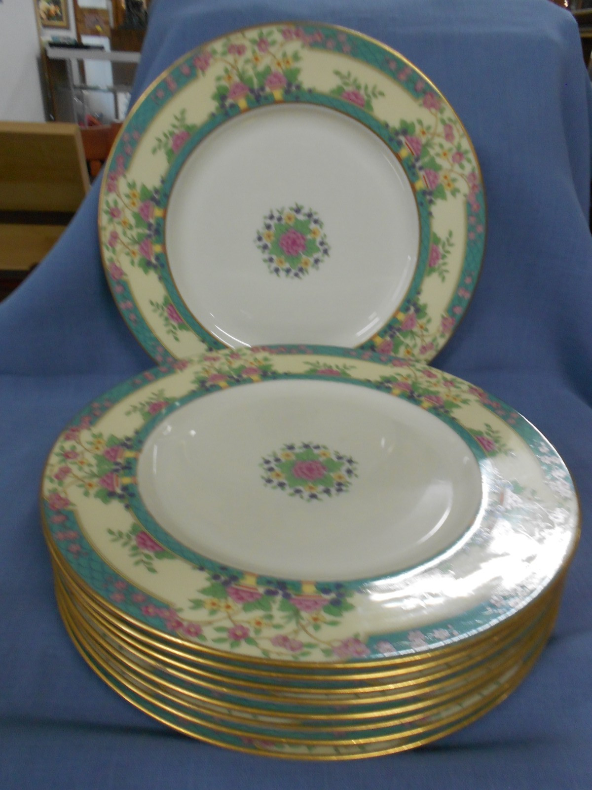 Vintage Lenox Monticello Dinner Plate 10 1/2 inches pink and teal floral