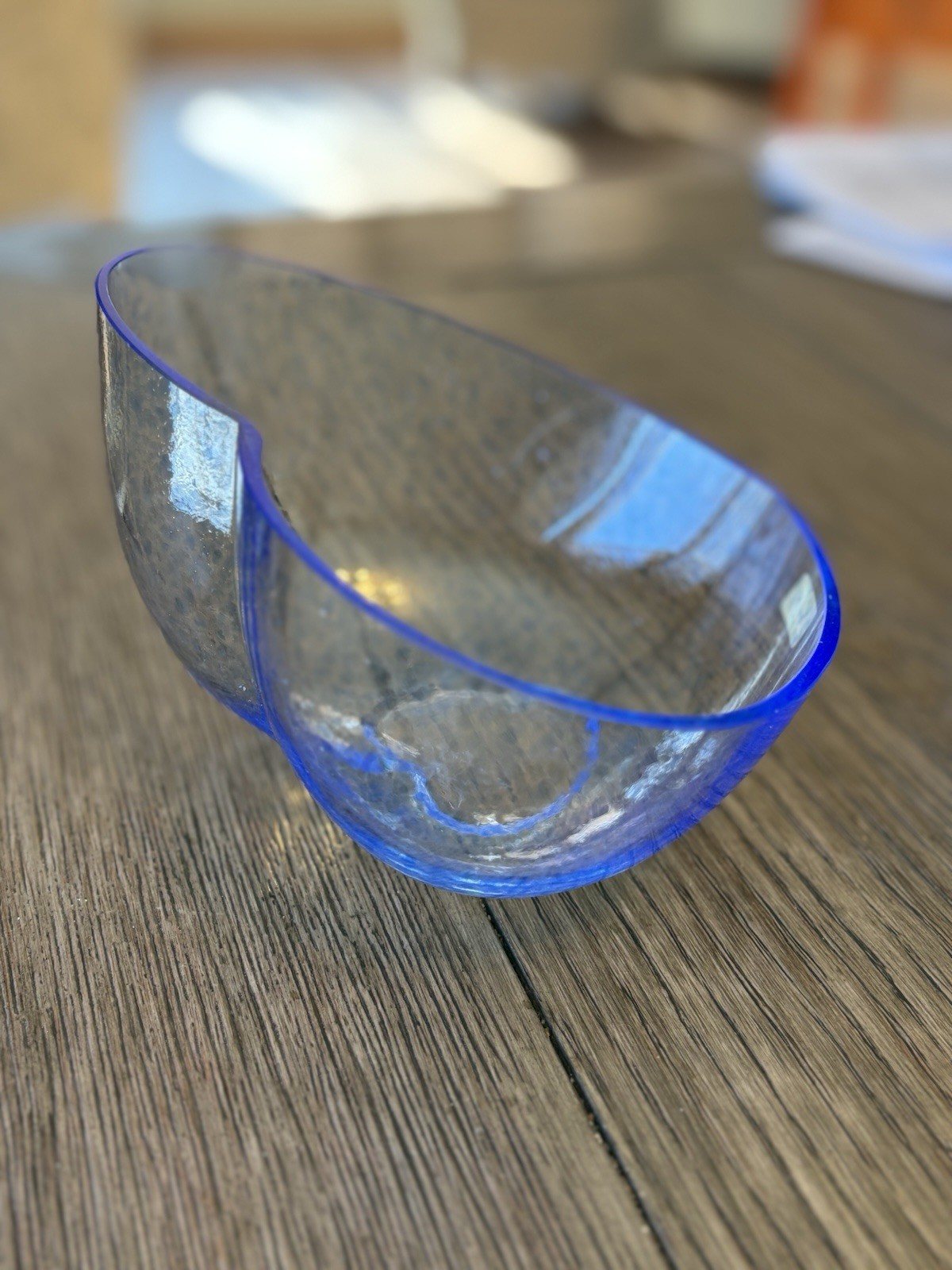 Kosta Boda Blue Heart Glass Bowl Asymmetrical Signed K Engman 6 1/4″ x 4″