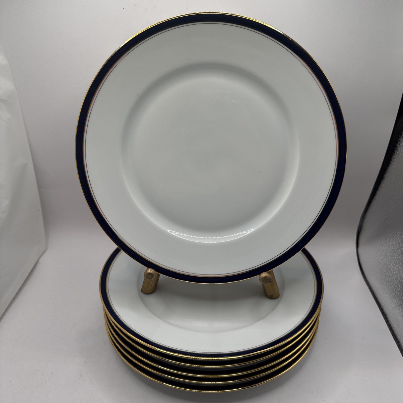 Set of 6 Charles Field Haviland Limoges France Cobalt Blue Gold 10″ Dinner Plate
