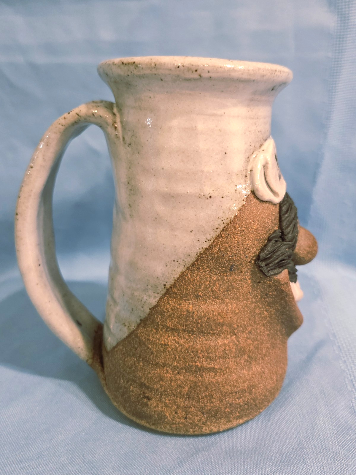 Vtg Ugly Funny 3D Face Mug Mark Hines Stoneware Pottery Dad 15oz Never Used Sign