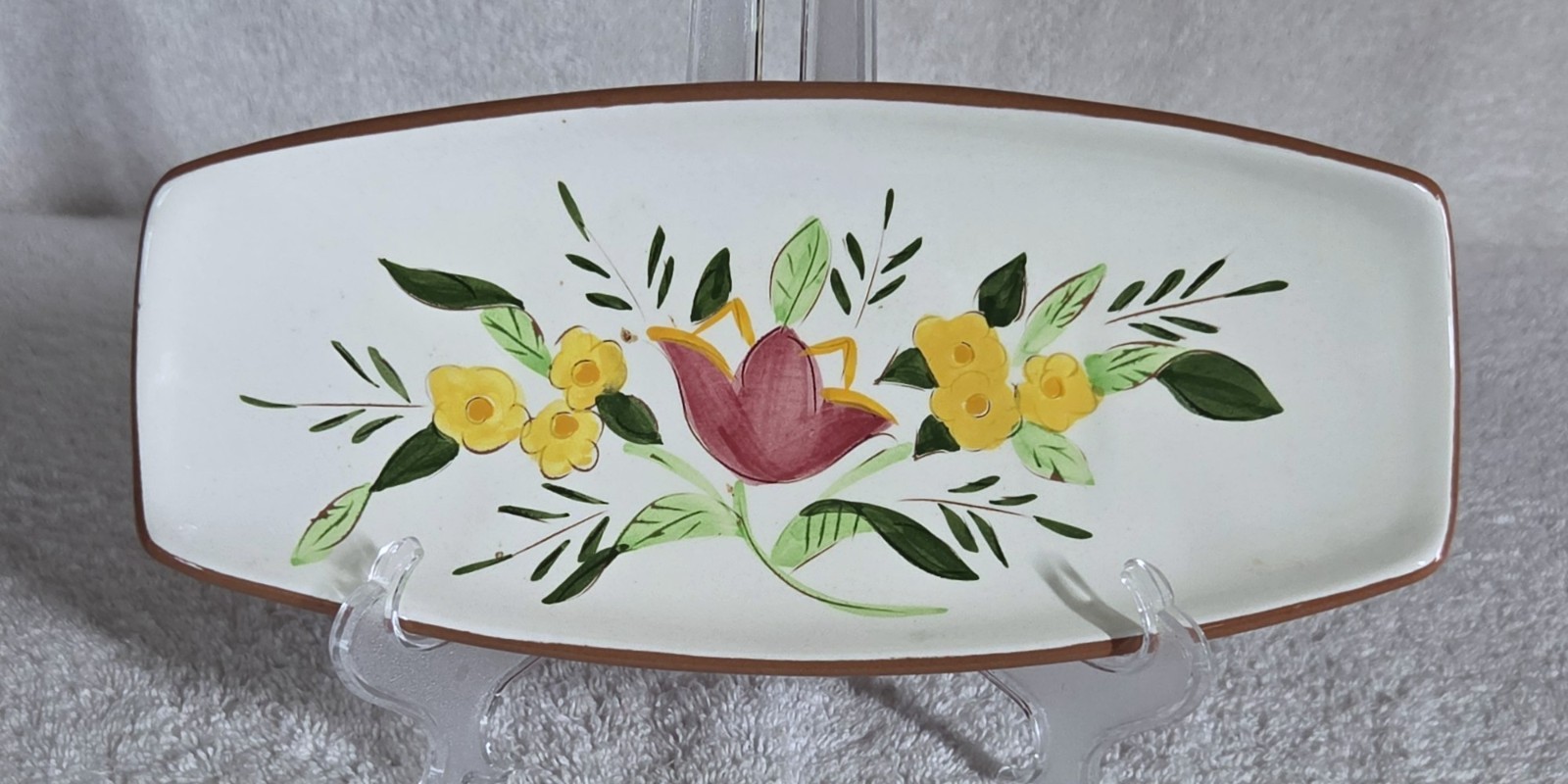 Stangl Pottery Country Garden Pickle Relish Dish Hand Painted Floral 10 3/8″