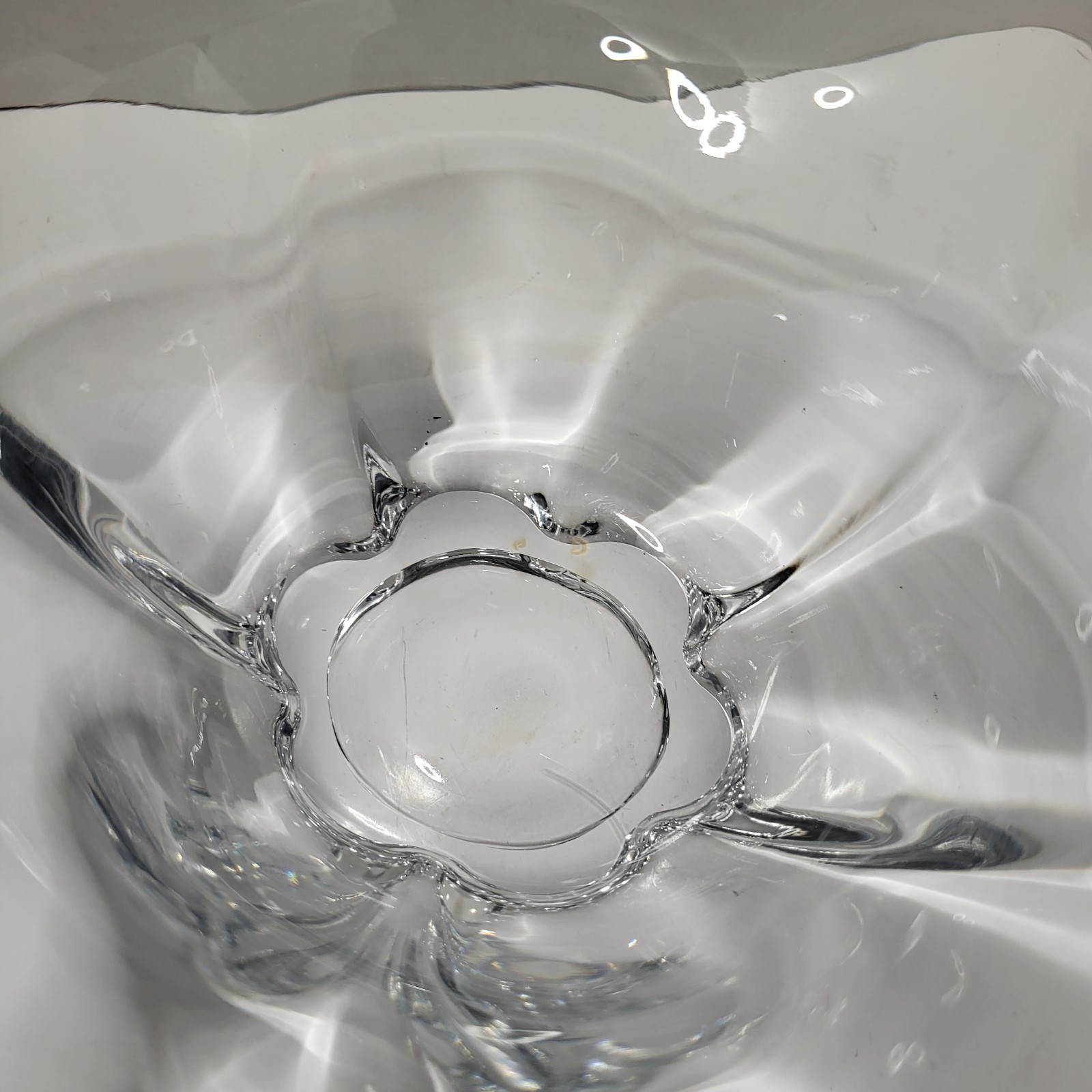Vintage Clear Glass Flower Shaped Bowl, Pinched Sides, Art Bowl, Ruffled