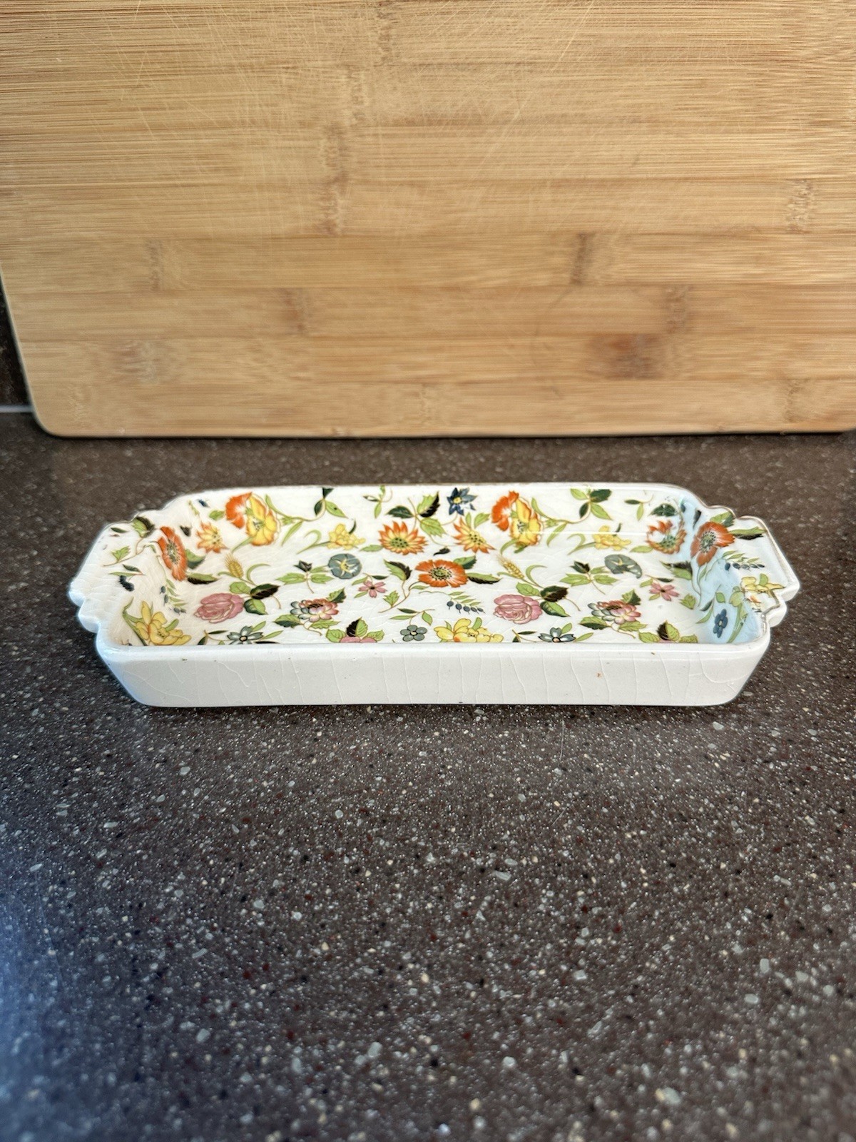 Vintage Japan Chintzware Rectangular Tray Floral Porcelain Trinket Vanity Dish