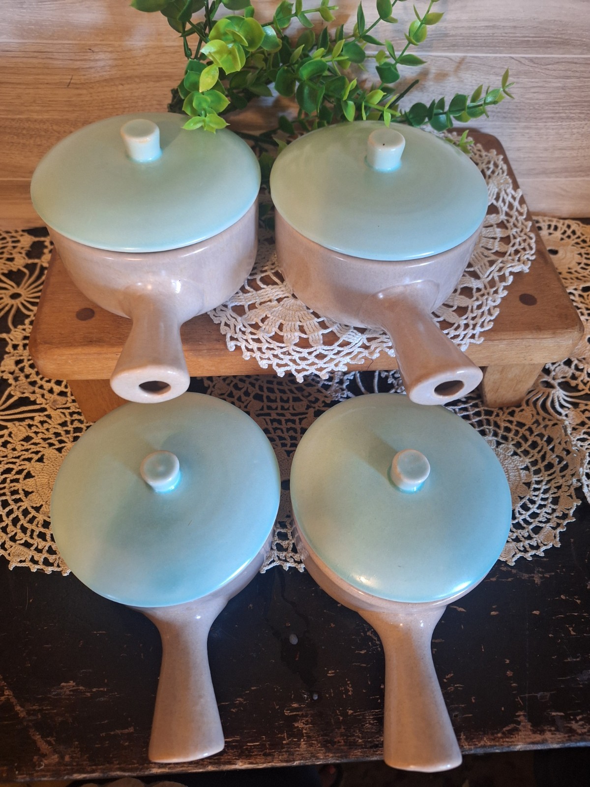 Set of 4 Vntg. La Solana Pottery Soup Crocks with handles, Chili Bowls,…
