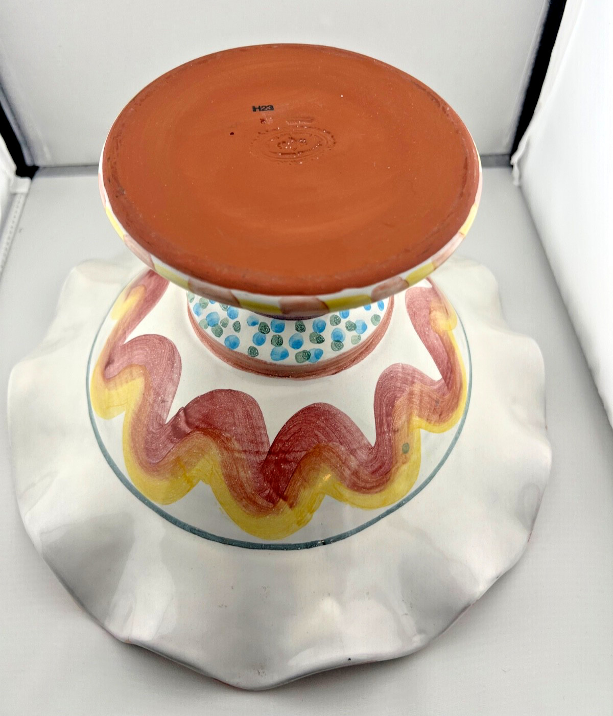 Vintage MacKenzie Childs Keukenhof Taylor Fluted Pedestal Compote Bowl