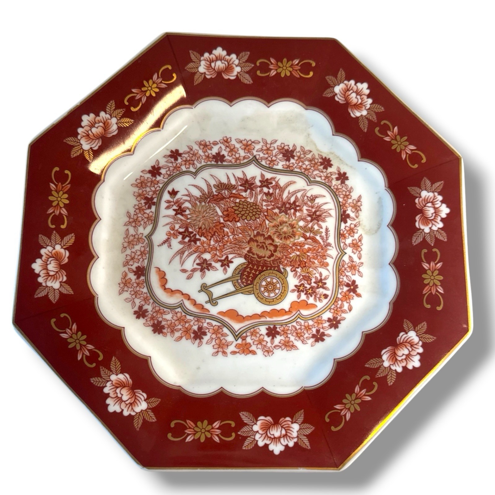 Maroon, Pink & White Carriage Hexagon Collectors Single Plate Made in Japan