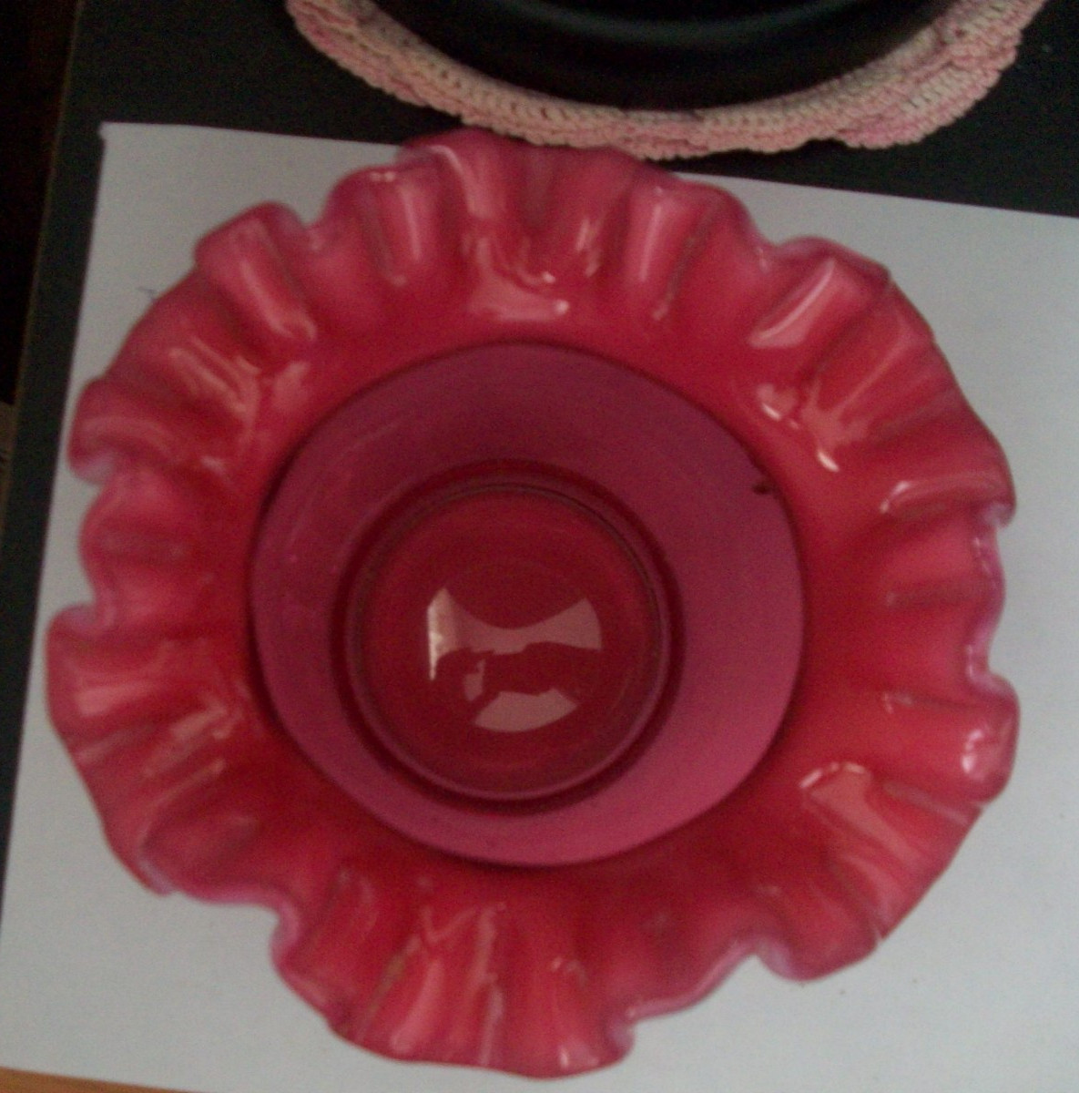 Vintage FENTON 6″ cranberry opalescent Charleton hand pnt’d roses ruffled bowl