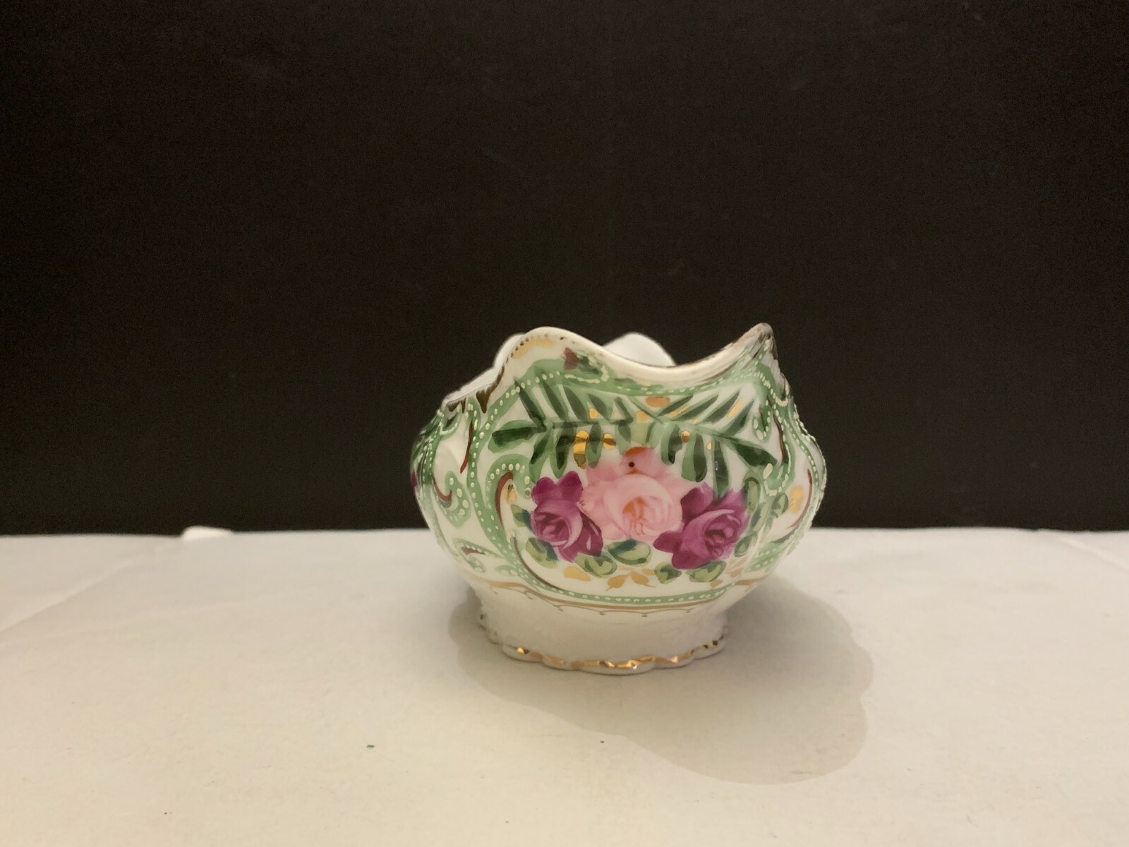 Antique c.1920’s Beaded Porcelain Rose Double Spout Sauce Boat