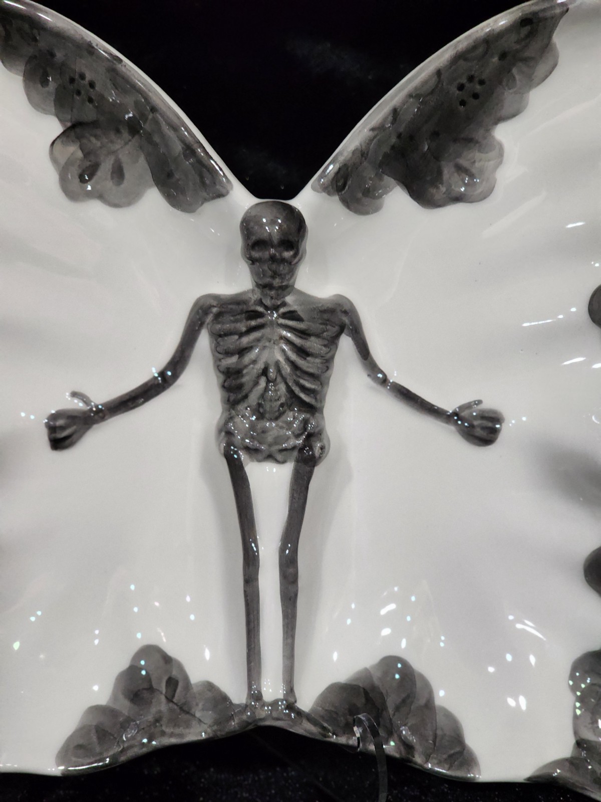 Halloween Butterfly Shaped Skeleton Plates Goth Decor 4pc 10.5″ Maxcera Gothic