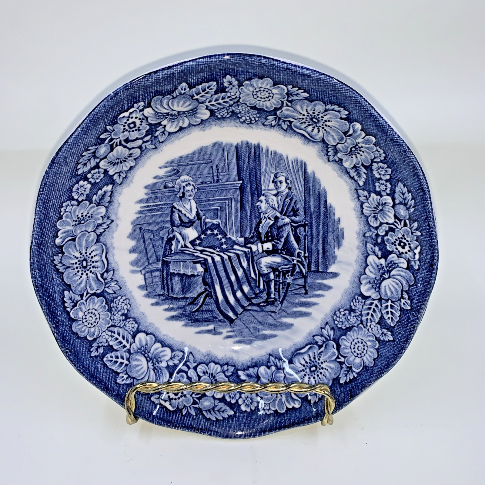 Liberty Blue Historical Colonial Scenes Berry Bowl 5″ Betsy Ross Blue White VTG