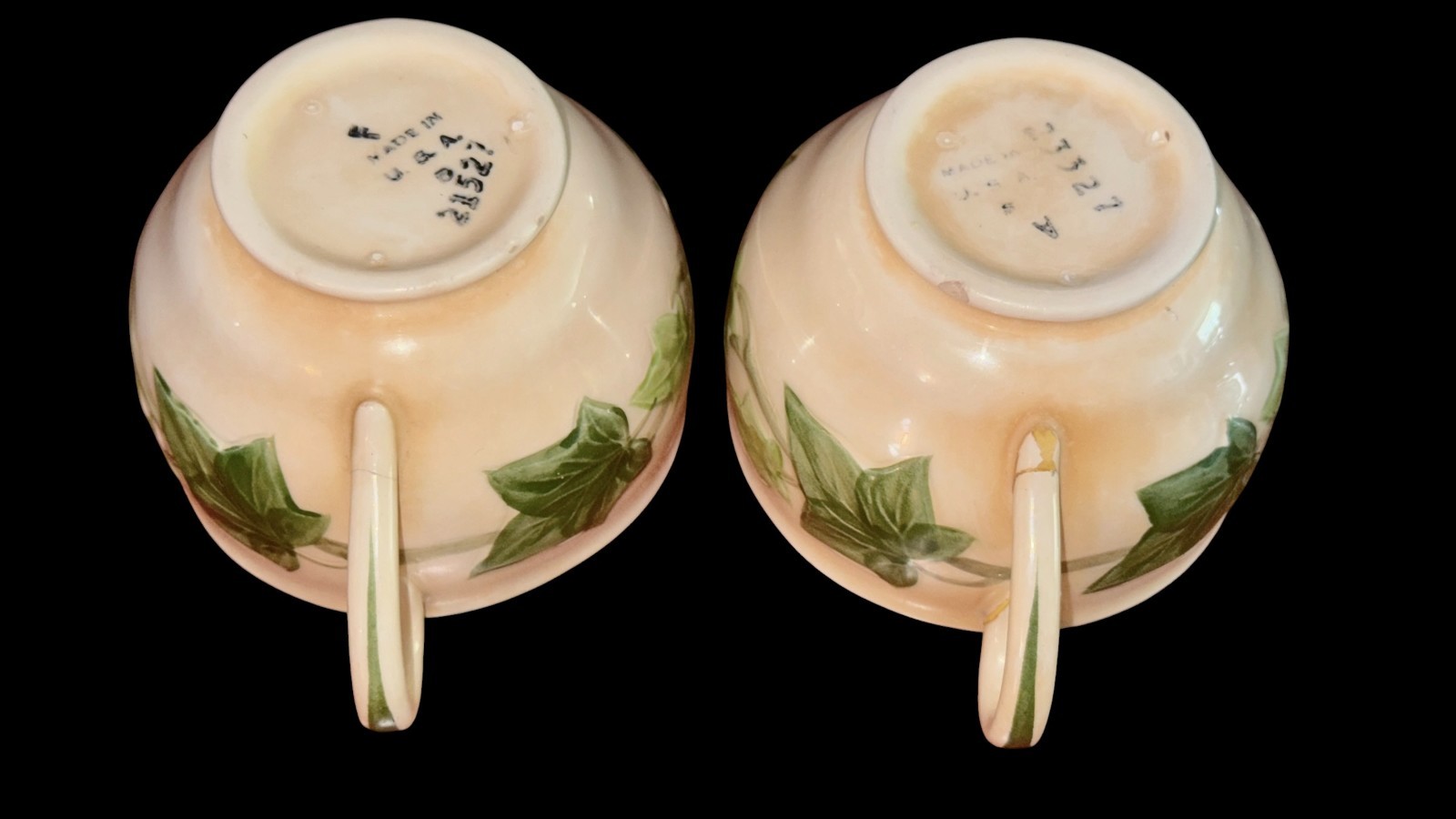 Vtg. Franciscan Ivy China Set of 4 Cups and Saucers w/California Half-Moon Mark