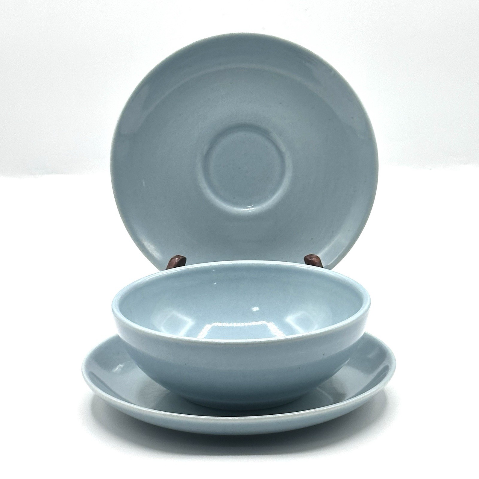 Iroquois Casual China Russel Wright Blue Cereal Bowl Saucer Bread Plate 3 Pieces