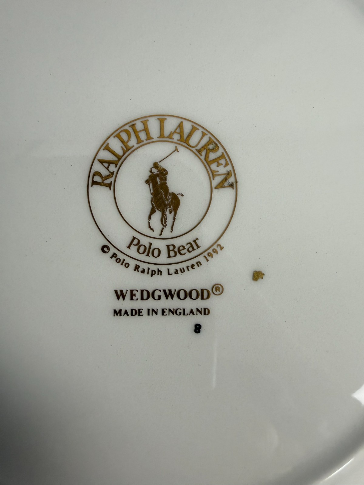 Ralph Lauren Wedgwood Polo Bear Bowl & Salad Plate 1992 Gold Rims