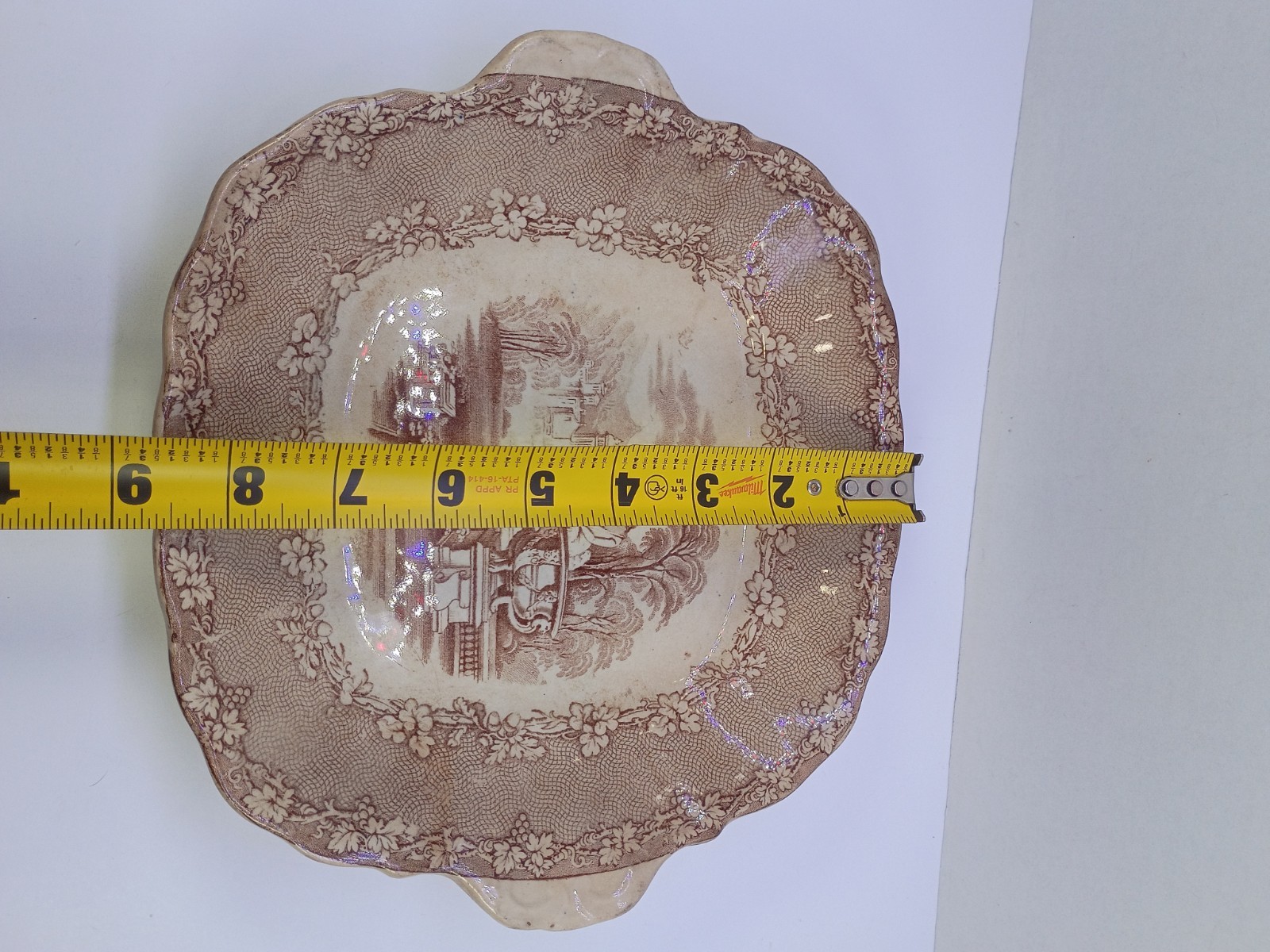 Antique Booths Ravenna Brown Transferware Handled Serving Bowl Dish England 10″