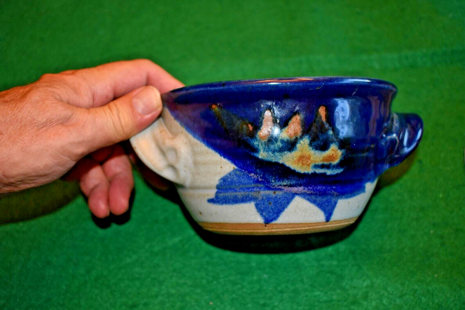 Hand Made Studio Art Pottery Earthenware ~ Bowls ~ Blue Tan Gray