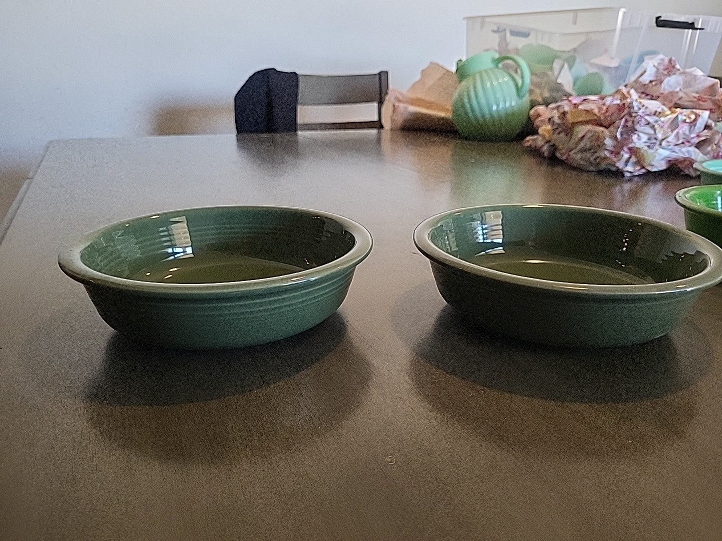 2 HLC Fiesta Dark Green Bowls Soup/Salad/Cereal 7″ Homer Laughlin Fiestaware USA