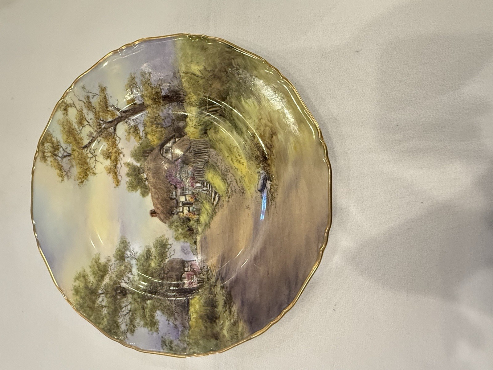 Pristine 1953 Royal Worcester 10.5″ Cabinet Plate Wick Cottage P Love Mint