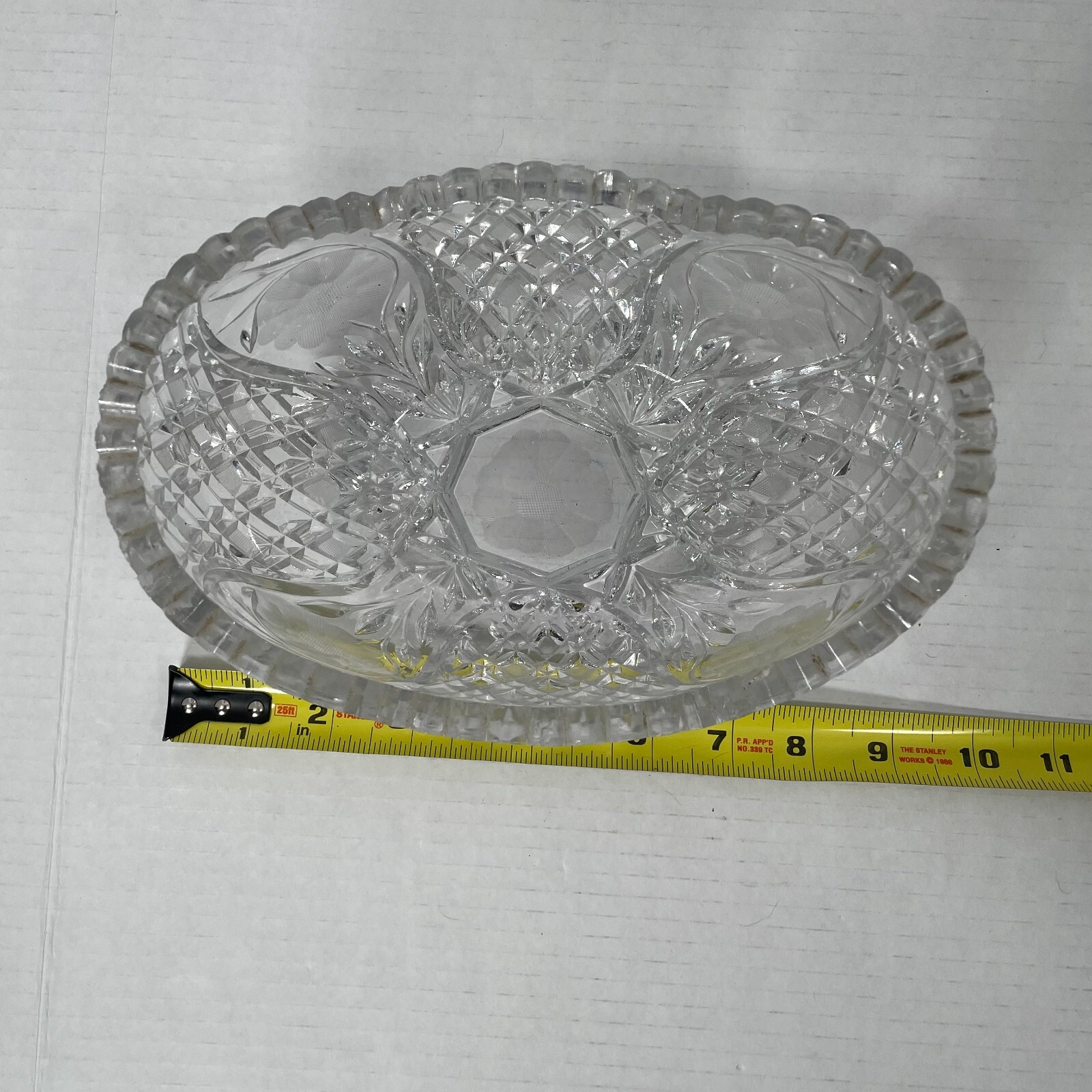 Brilliant Cut Glass Oval Bowl -Floral – 8 in. x 5.75 in. x 4.75 in. Sawtooth Rim