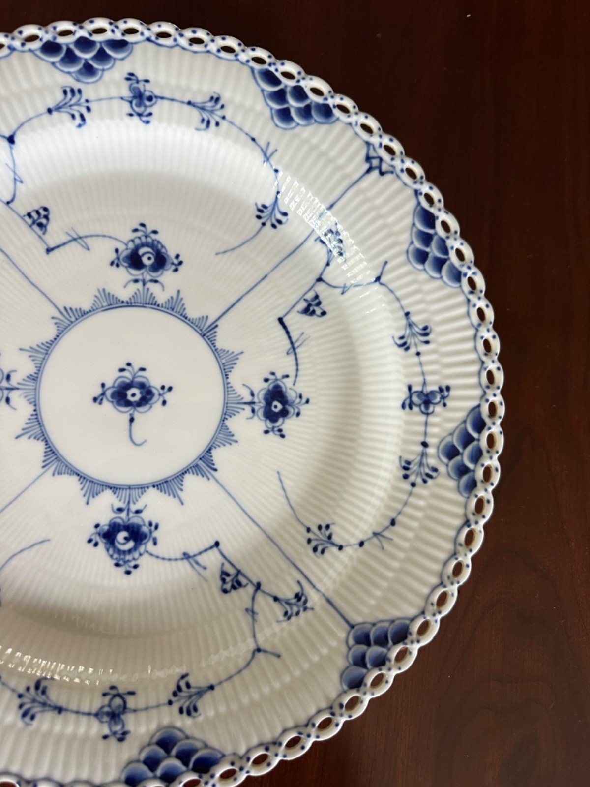 1963 Royal Copenhagen Blue Fluted Full Lace Round Serving Plate 13.4″ 1stQuality