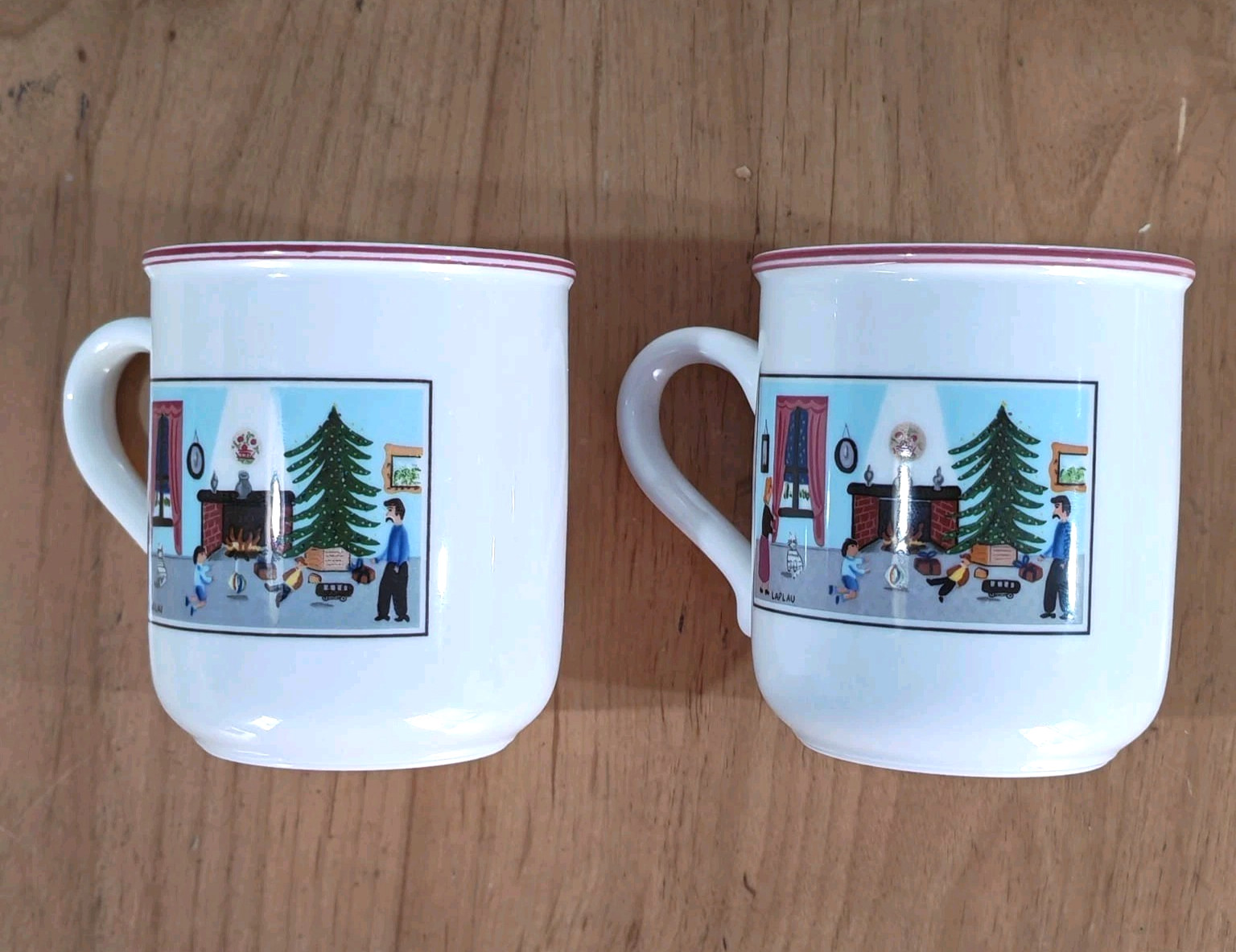 2x Villeroy & Boch Naif Christmas Porcelain Mug Anno Luxembourg Outdoor Campfire