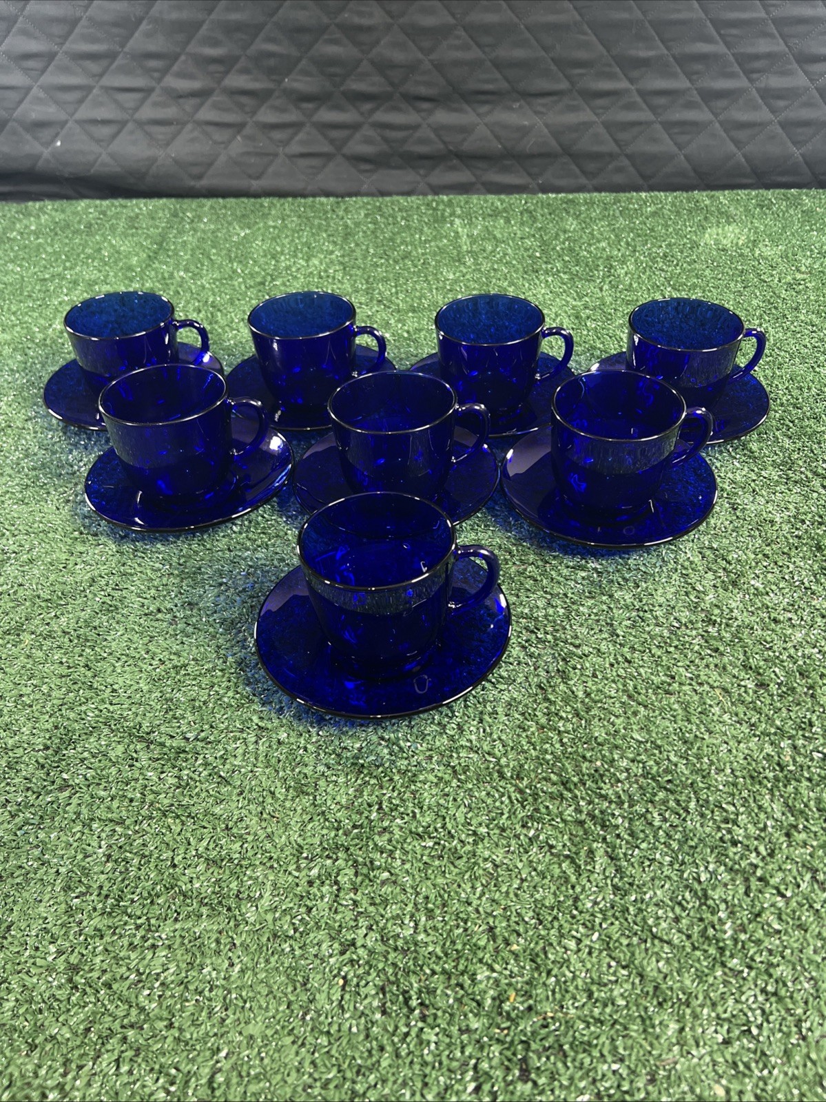 RARE Vintage Bormiolo Rocco Ronda Cobalt Glass Coffee Tea CUP & SAUCER SET 8