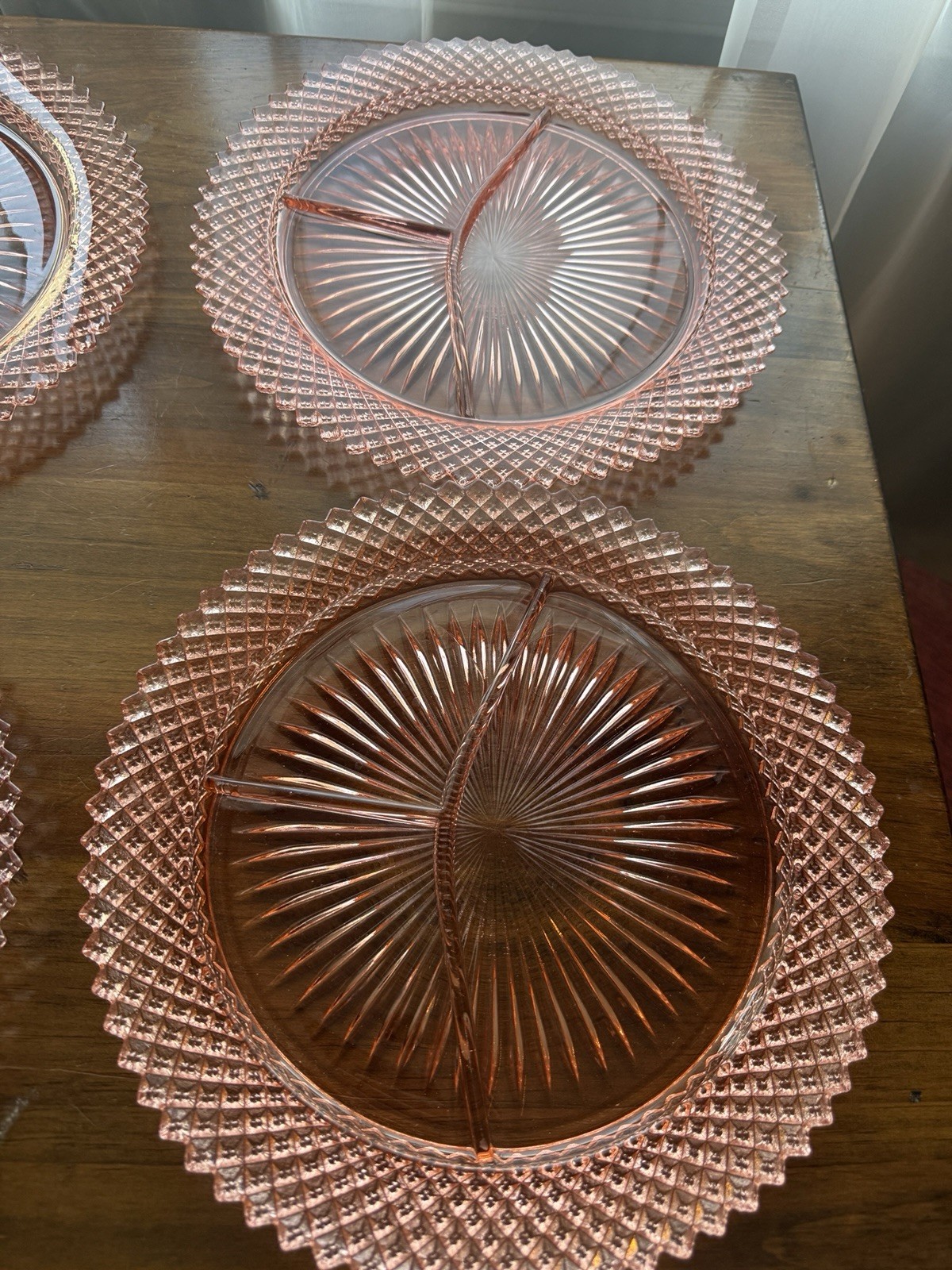 4- Anchor Hocking Miss America Pink Depression Glass Divided Grill Plate