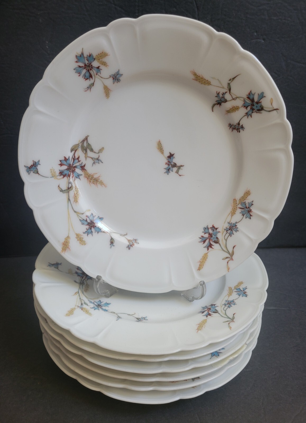 Set of 7 Haviland Limoges Schleiger 73 Blue Cornflower Salad Plates NEW