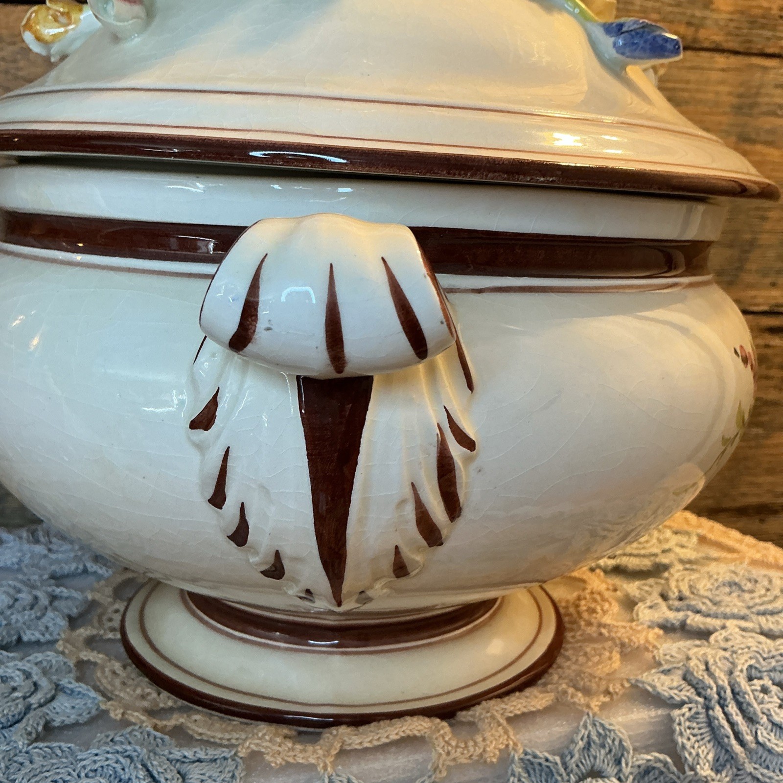 Vintage Italian Ceramic Centerpiece Bowl Capodimonte Style Floral 12” Crown N
