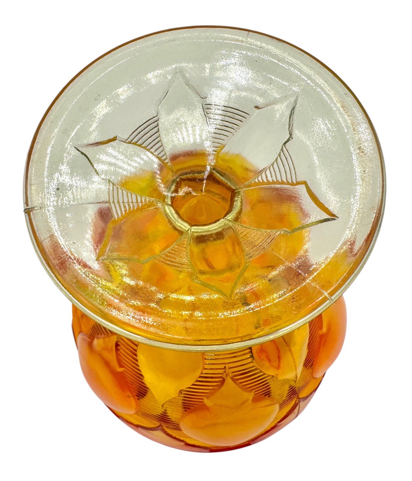 Vintage Mid Century Art Glass Amberina Pedestal Compote Candy Dish Orange 6.25”