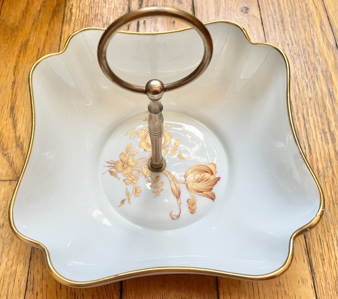 2 Limoges France Porcelain Tray Gold Trim Rose Floral Candy Nut Tidbit Dish Lot