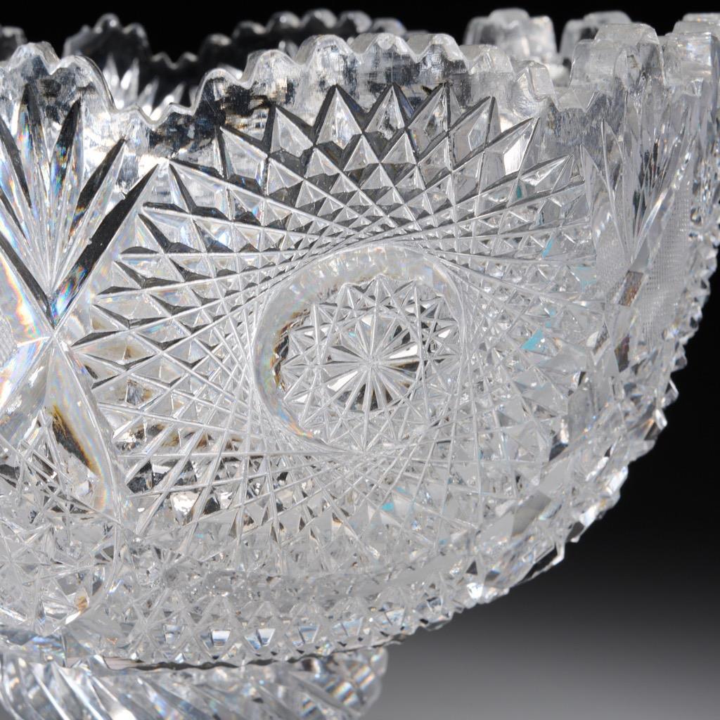 Antique Brilliant Cut Etched Glass Centerpiece Punch Bowl On Stand 2p ABP 11.25″