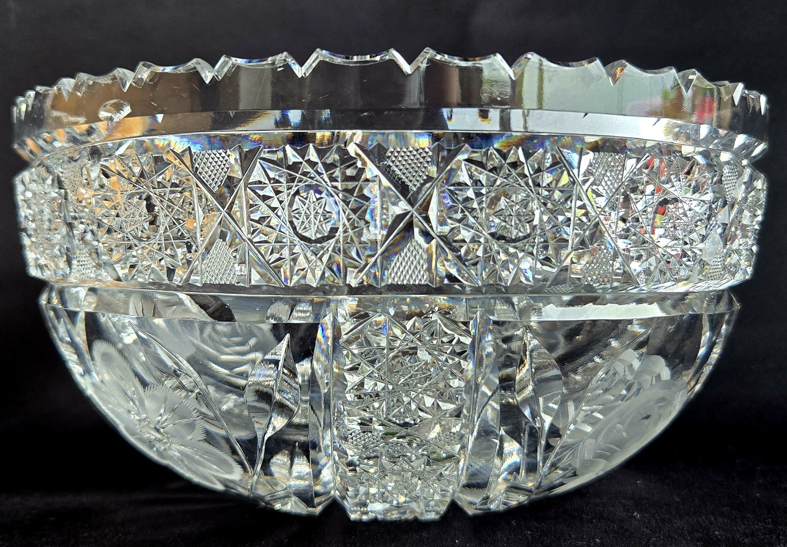 Antique American Brilliant Period ABPP Cut Glass Bowl 8” Harvard & Floral Rose