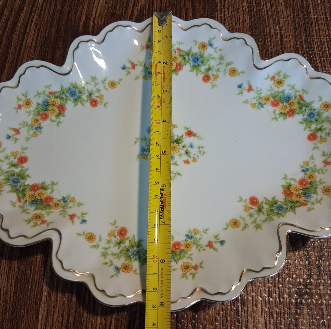 Vintage Lefton Summer Flowers Oval Platter Pattern #1905 Hand Painted Gold Trim