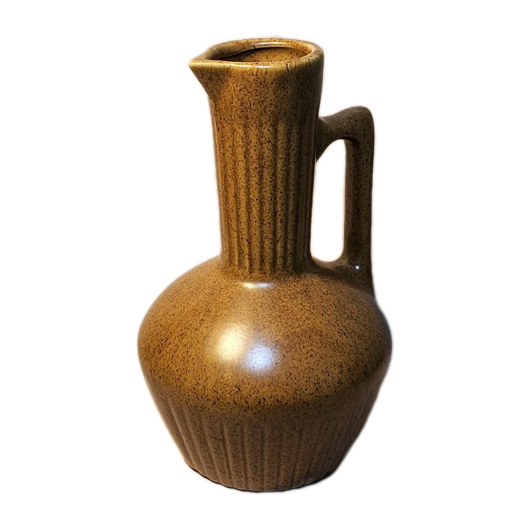 Vintage Monmouth Pottery Western Stoneware Ribbed Pitcher Farmhouse Cottagecore
