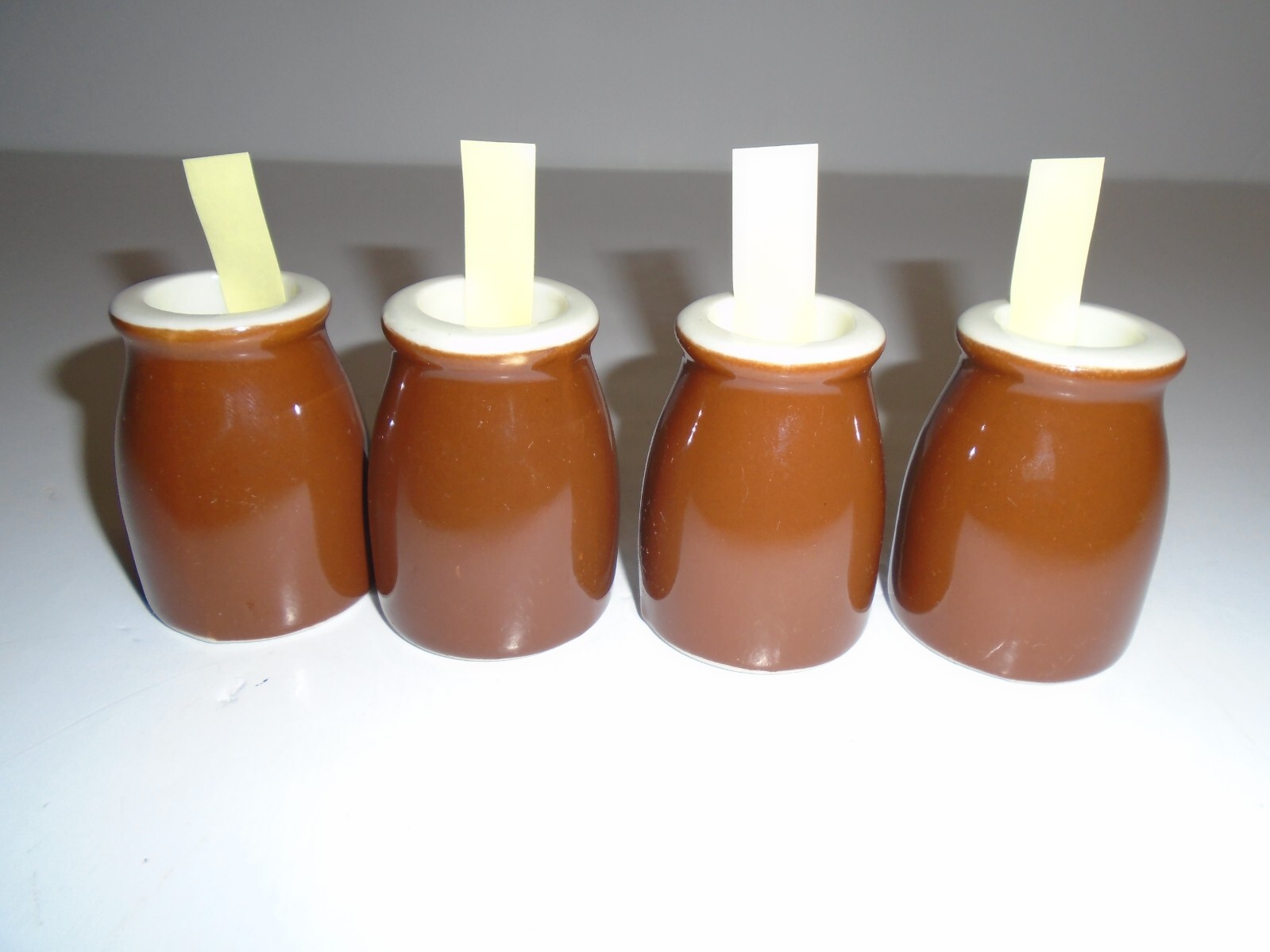 Vintage “HALL” RESTAURANT CREAMERS – Brown Barrel – Matched Set of (4) – NOS