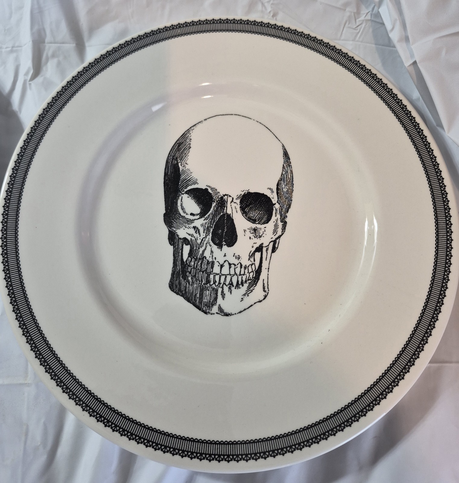Set of 2 Royal Stafford England Skull Dinner Plates Gothic Halloween