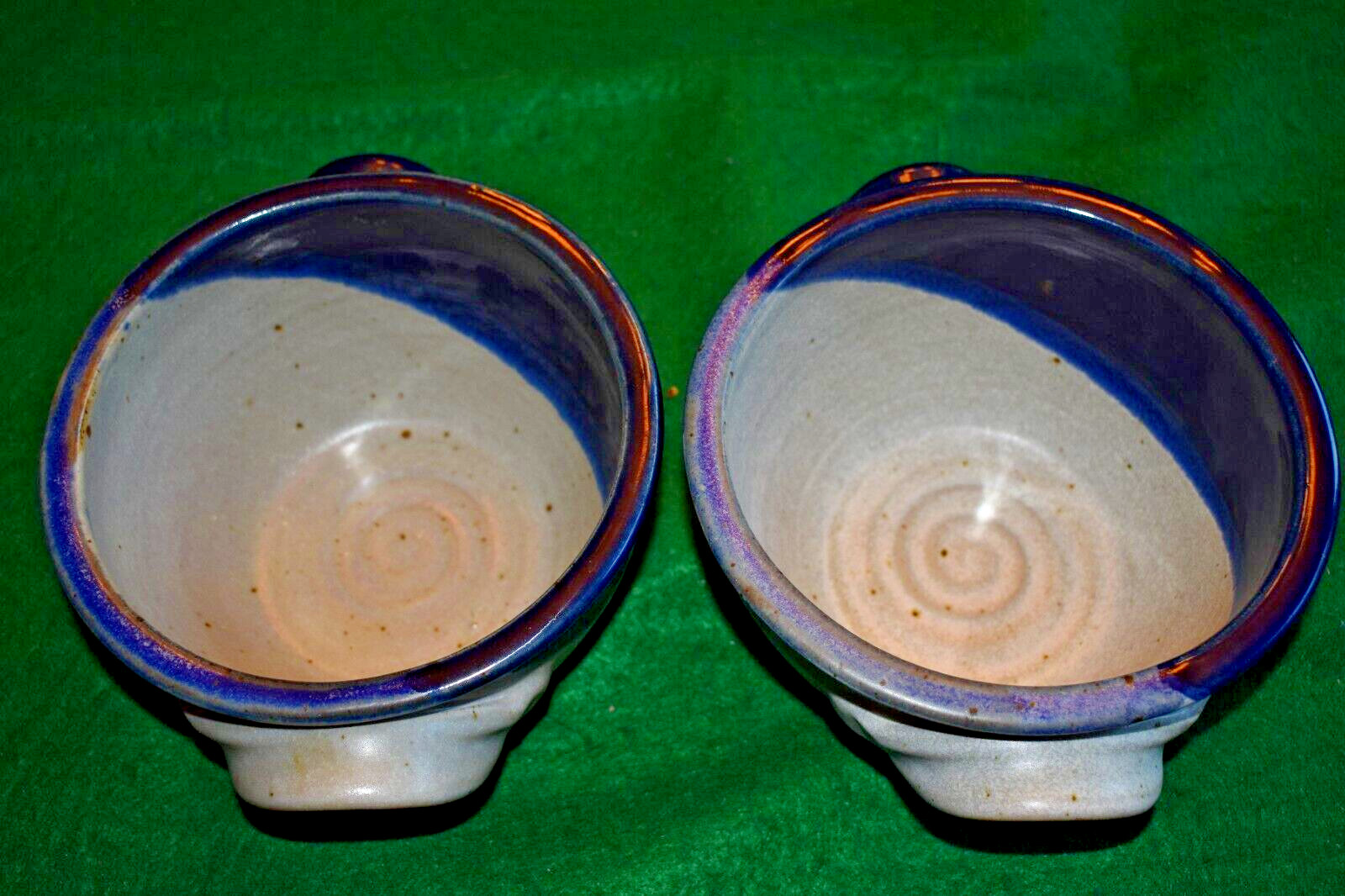 Hand Made Studio Art Pottery Earthenware ~ Bowls ~ Blue Tan Gray